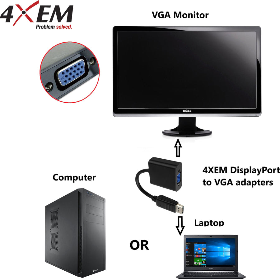 4XEM 6FT DisplayPort To VGA Adapter Cable - Black