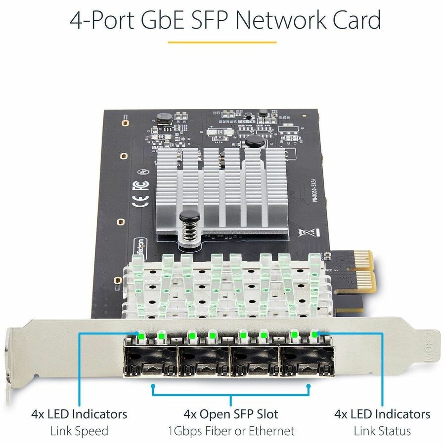 StarTech.com 4-Port GbE SFP Network Card, PCIe 2.0 x2 (x4, x8, x16 Compatible), Intel I350-AM4, Copper/Fiber Optic, Gigabit Ethernet