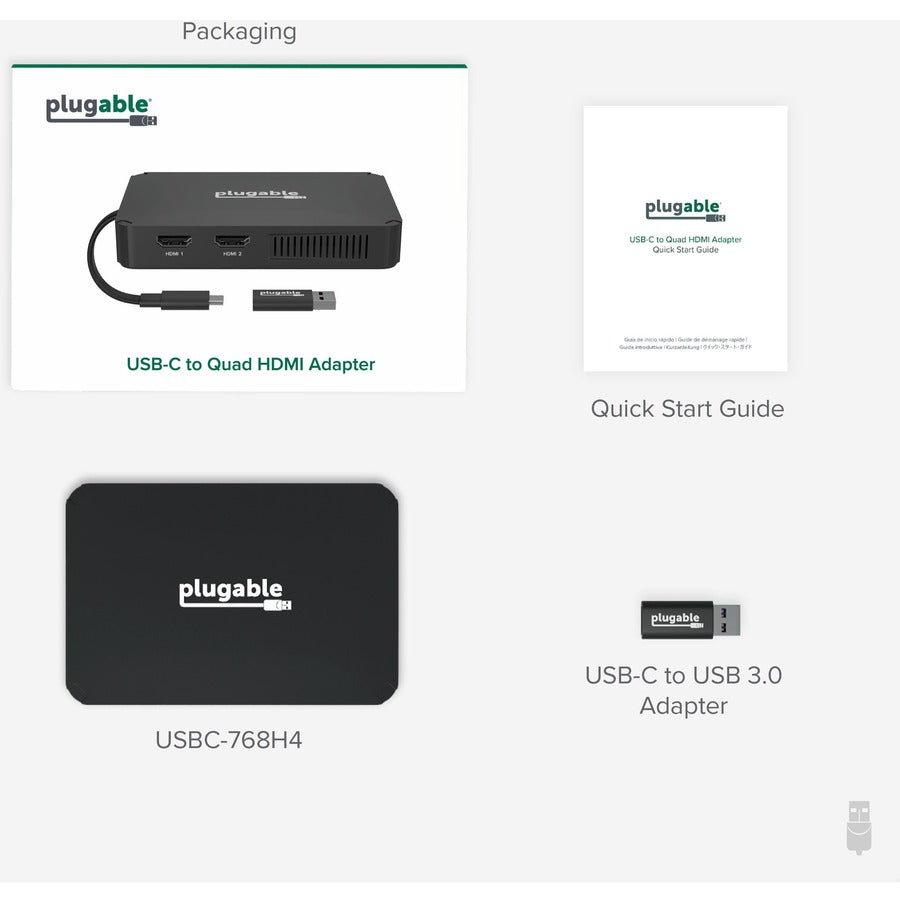 Plugable USB 3.0 or USB C to HDMI Adapter Extends to 4x Monitors, Compatible with Windows and Mac