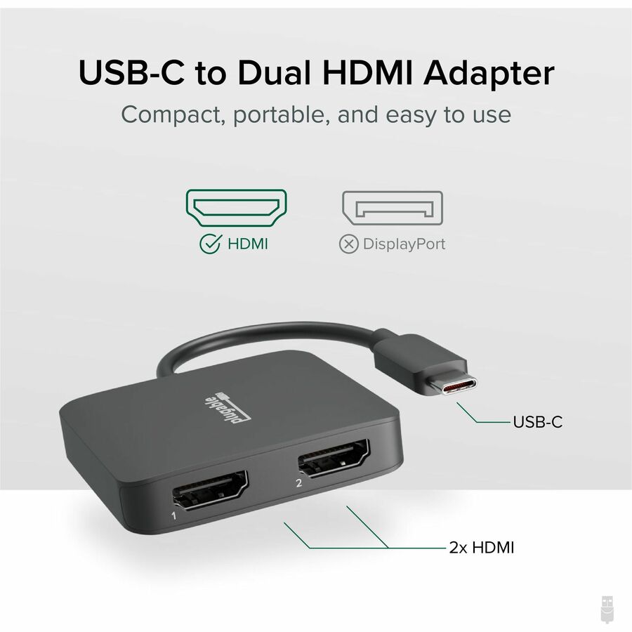 Plugable USB C to HDMI Adapter for Dual Monitors