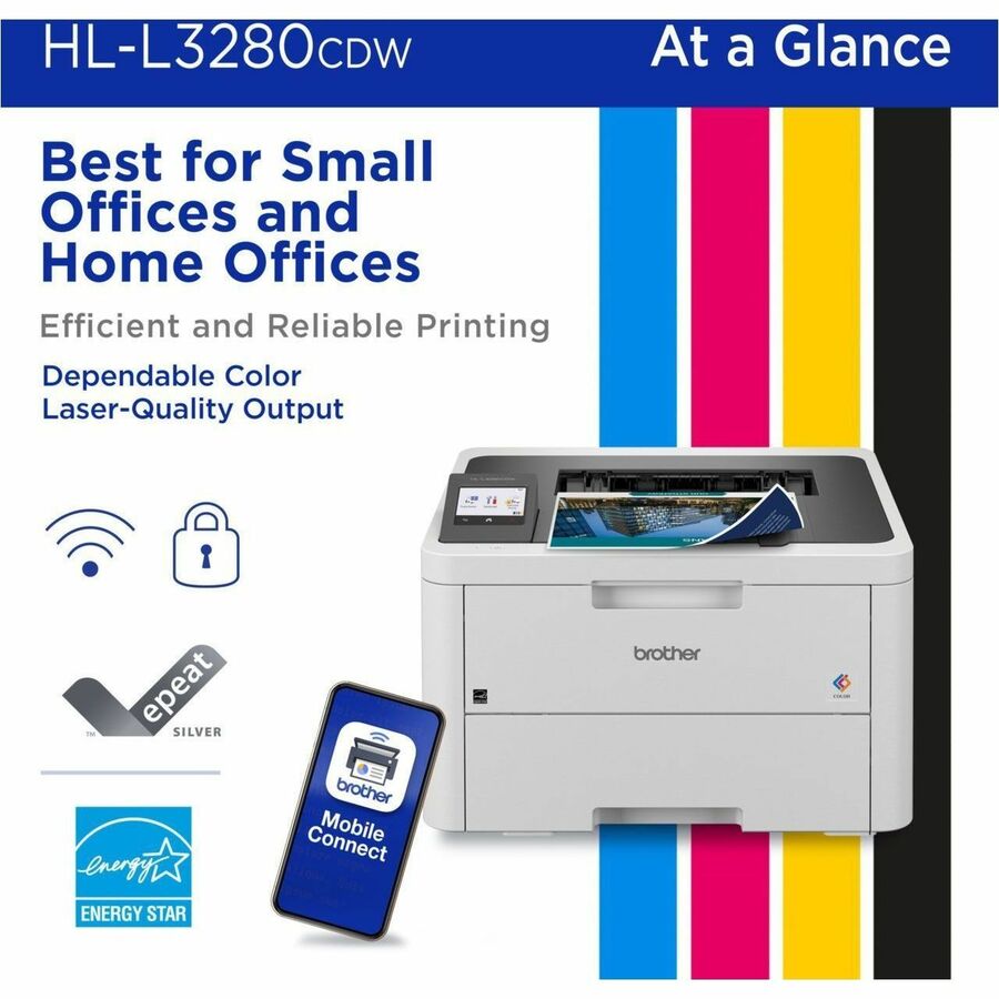 Brother HL-L3280CDW Wireless Compact Digital Color Printer with Laser Quality Output, Duplex and Mobile Printing & Ethernet