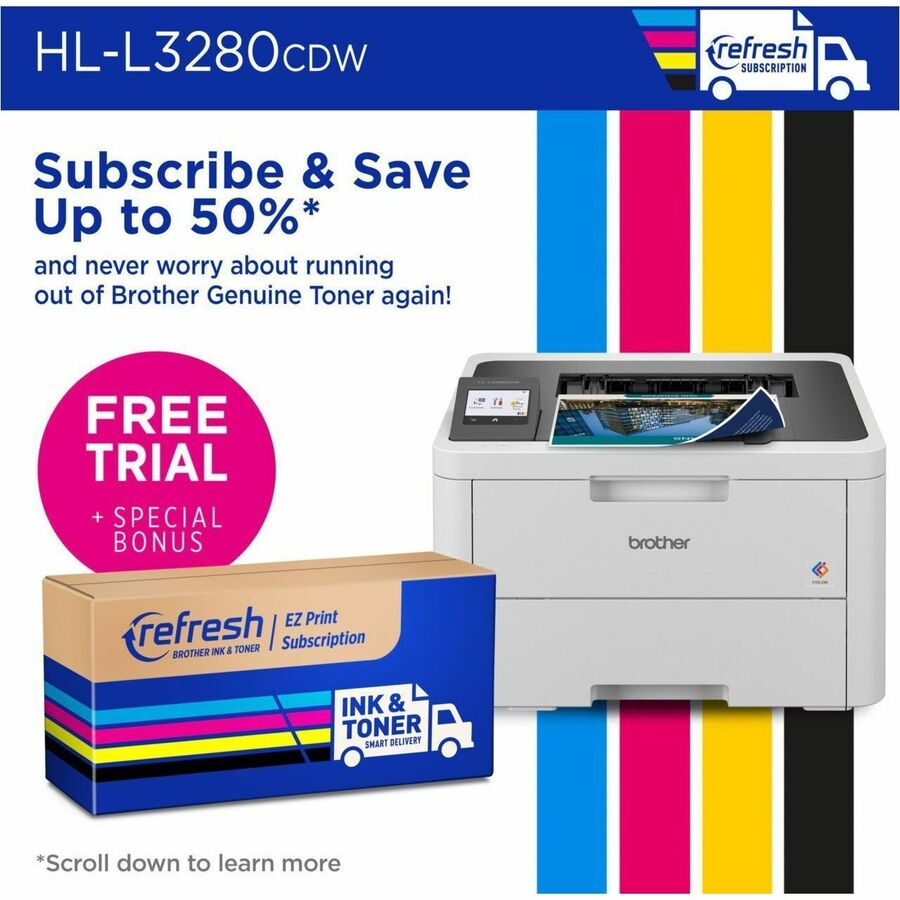 Brother HL-L3280CDW Wireless Compact Digital Color Printer with Laser Quality Output, Duplex and Mobile Printing & Ethernet