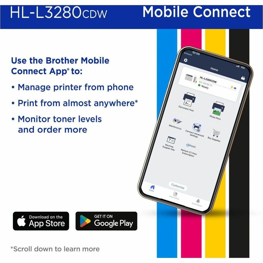 Brother HL-L3280CDW Wireless Compact Digital Color Printer with Laser Quality Output, Duplex and Mobile Printing & Ethernet