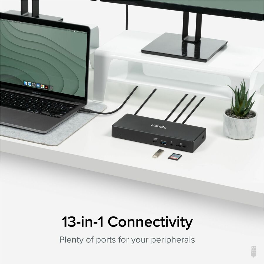 Plugable 13-in-1 USB-C Triple Monitor Laptop Docking Station with 100W Charging, 20W USB-C Charging - 3x HDMI