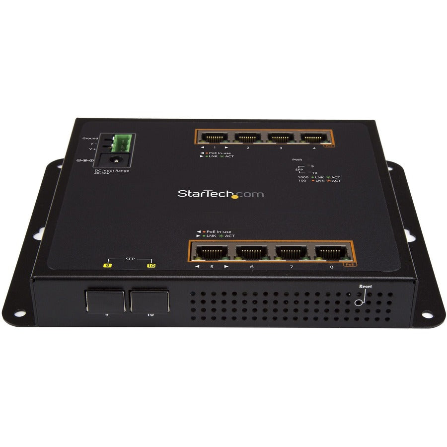 StarTech.com Industrial 8 Port Gigabit PoE+ Switch w/2 SFP MSA Slots 30W Layer/L2 Switch Managed Ethernet Network Switch IP-30/-40C to 75C