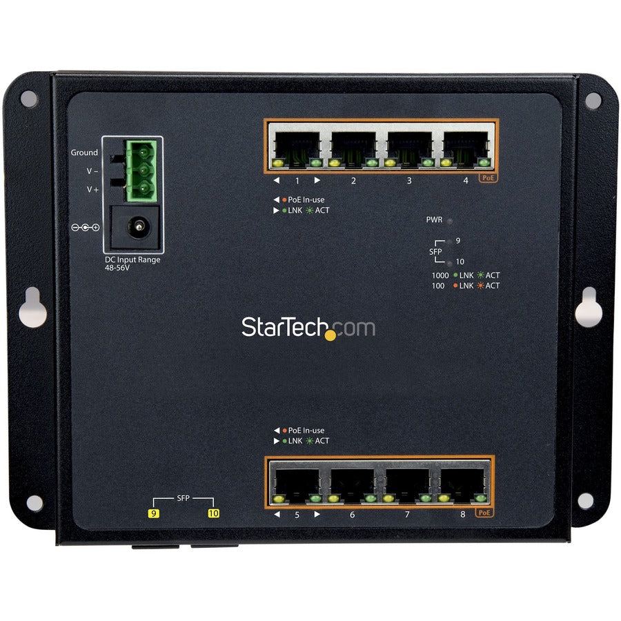 StarTech.com Industrial 8 Port Gigabit PoE+ Switch w/2 SFP MSA Slots 30W Layer/L2 Switch Managed Ethernet Network Switch IP-30/-40C to 75C