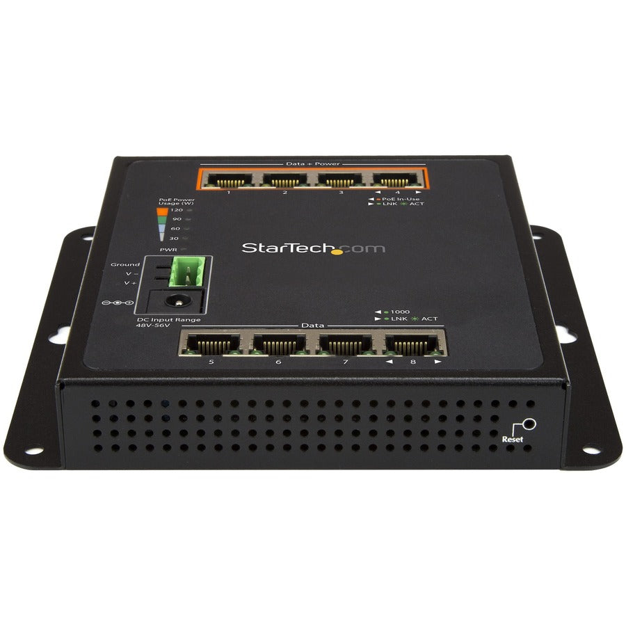 StarTech.com Industrial 8 Port Gigabit PoE Switch - 4 x PoE+ 30W - Power Over Ethernet GbE Layer/L2 Managed Network Switch -40C to +75C