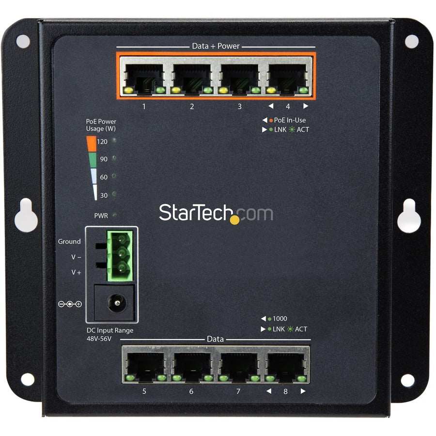 StarTech.com Industrial 8 Port Gigabit PoE Switch - 4 x PoE+ 30W - Power Over Ethernet GbE Layer/L2 Managed Network Switch -40C to +75C