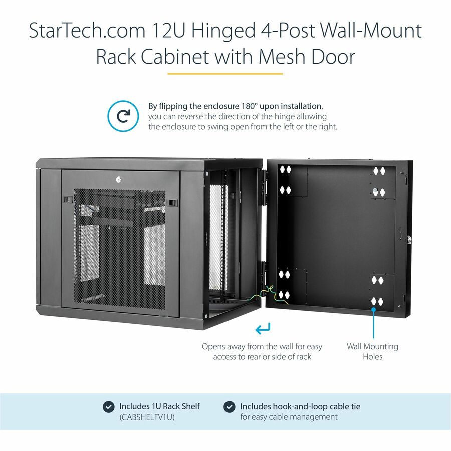 StarTech.com 4-Post 12U Wall Mount Network Cabinet, 19