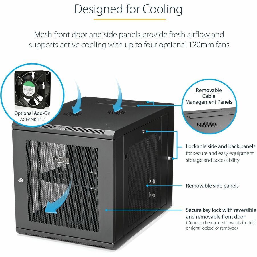 StarTech.com 4-Post 12U Wall Mount Network Cabinet, 19