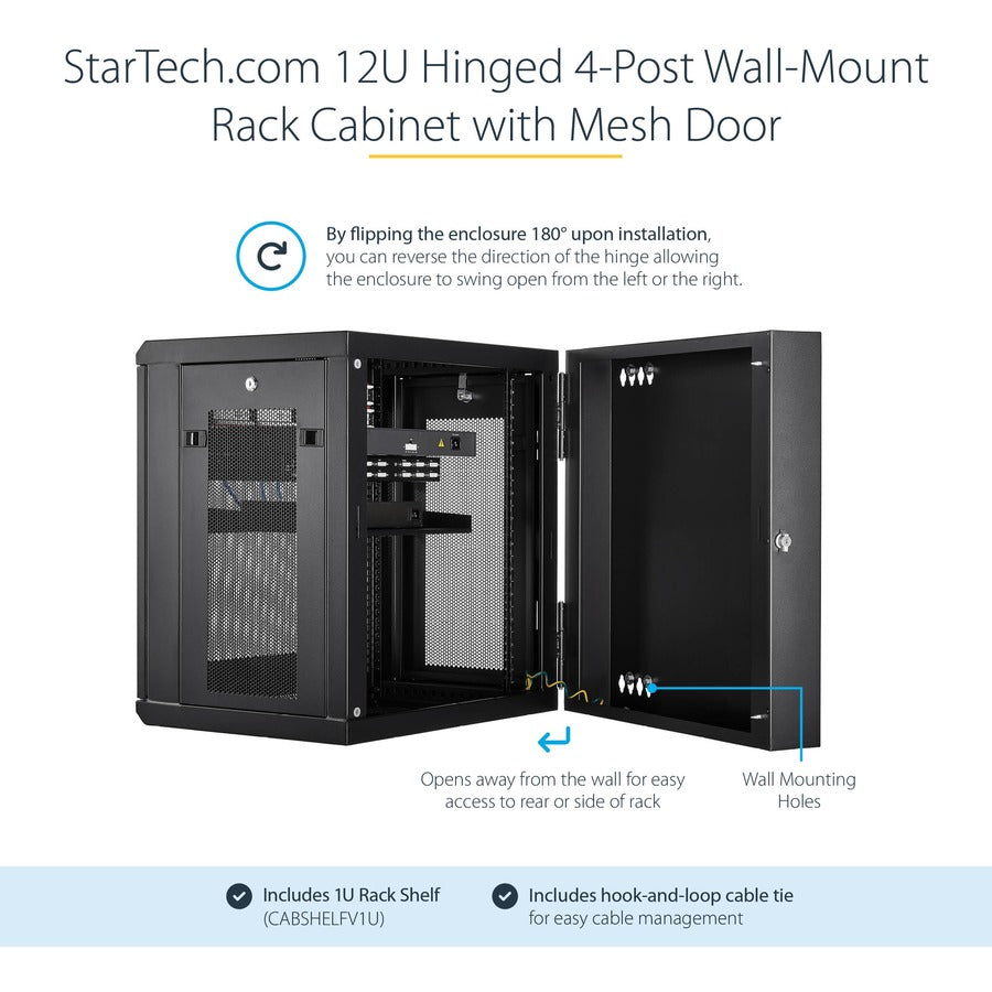 StarTech.com 4-Post 12U Wall Mount Network Cabinet, 19