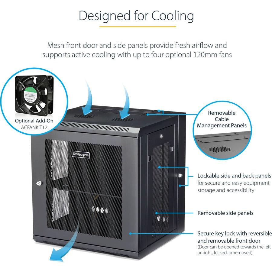 StarTech.com 4-Post 12U Wall Mount Network Cabinet, 19