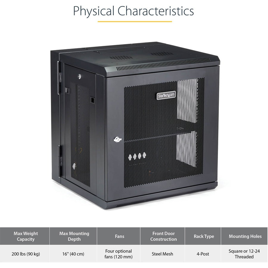 StarTech.com 4-Post 12U Wall Mount Network Cabinet, 19