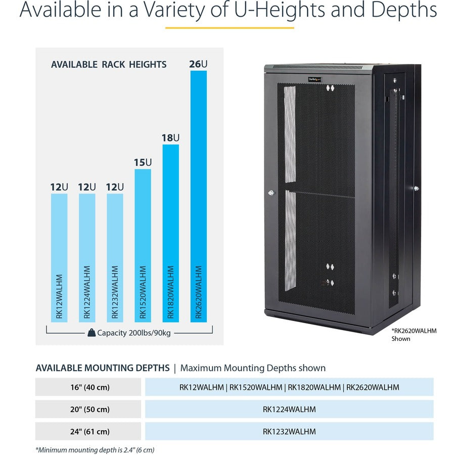 StarTech.com 4-Post 12U Wall Mount Network Cabinet, 19