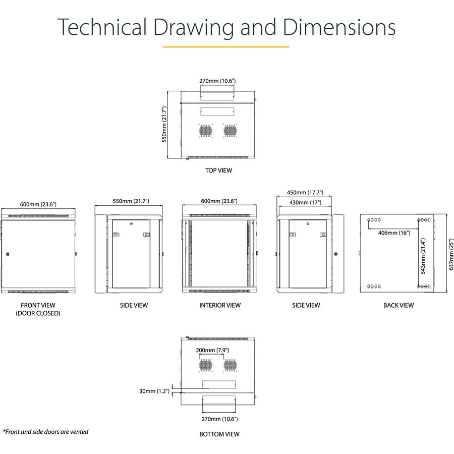 StarTech.com 4-Post 12U Wall Mount Network Cabinet, 19