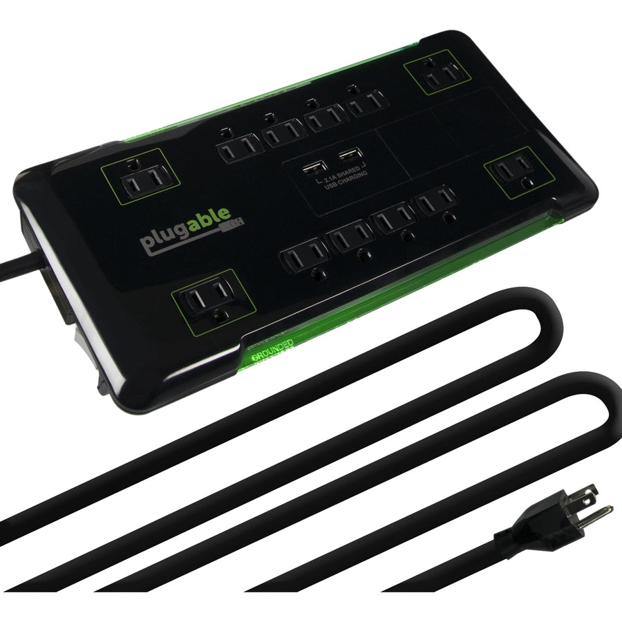 Plugable Surge Protector Power Strip with USB and 12 AC Outlets