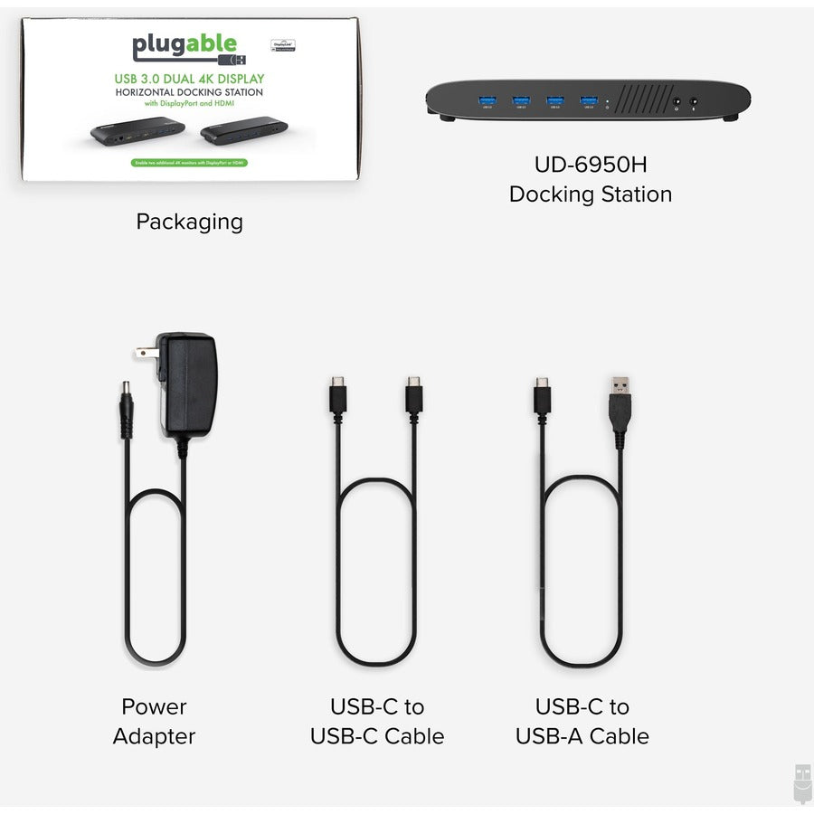 Plugable USB 3.0 Dual 4K Display Horizontal Docking Station with DisplayPort and HDMI for Windows and Mac