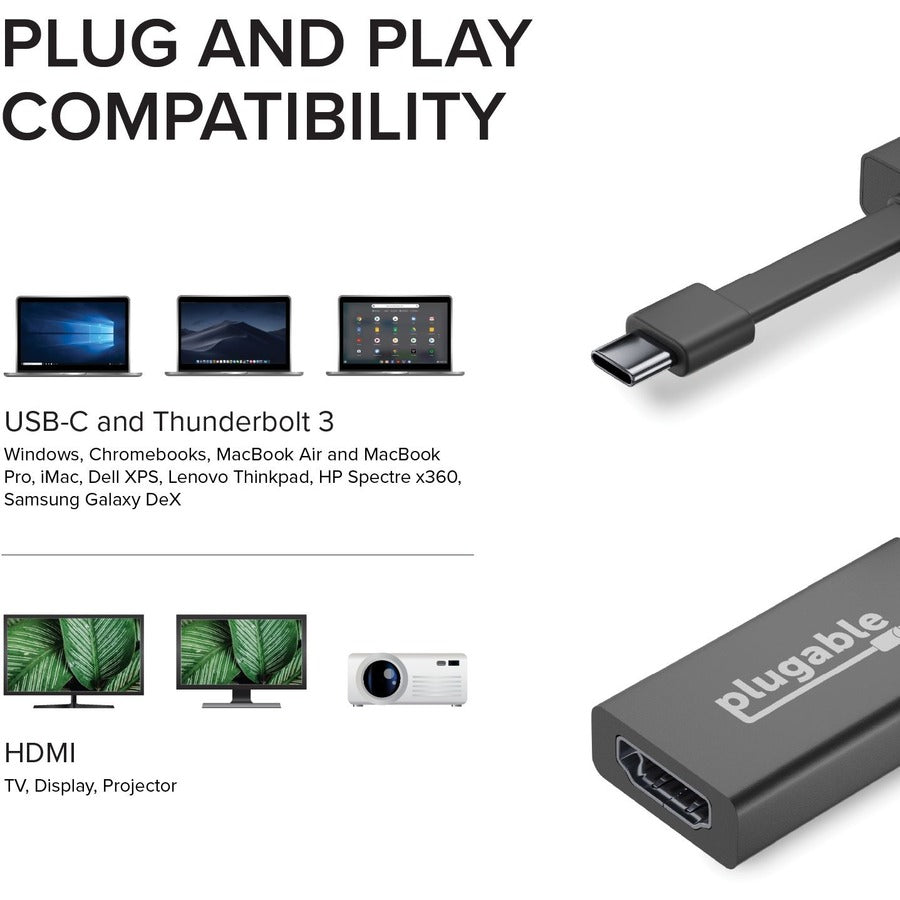 Plugable USB C to HDMI Adapter 4K 30Hz, Thunderbolt 3 to HDMI Adapter