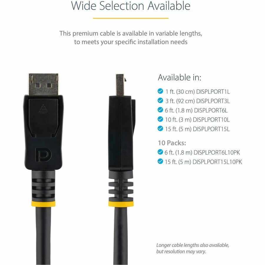 StarTech.com 15 ft / 4.6 m DisplayPort Cable with Latches Multipack - 10 Pack DisplayPort 1.2 Cable - 4K Male DP Cord (DISPLPORT15L10PK)