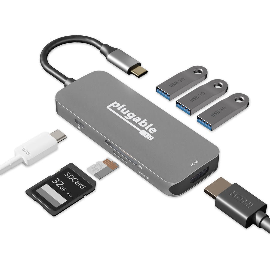 Plugable USB-C Hub 7-in-1, Compatible with Mac, Windows, Chromebook, USB4, Thunderbolt 4, and More