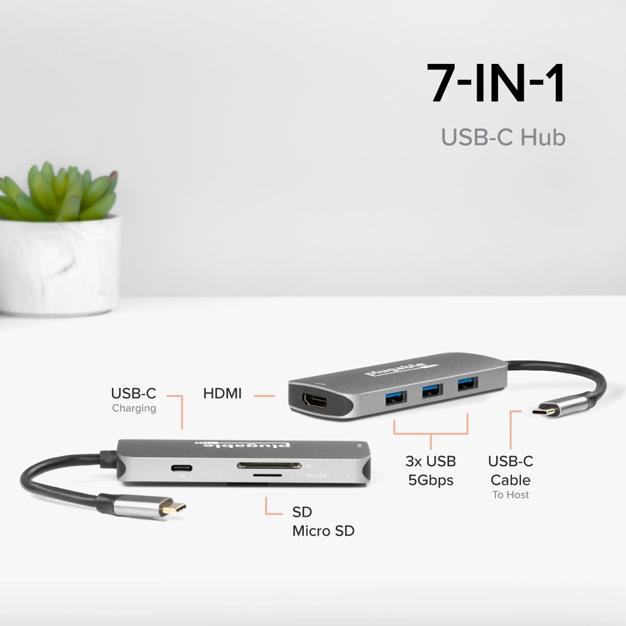 Plugable USB-C Hub 7-in-1, Compatible with Mac, Windows, Chromebook, USB4, Thunderbolt 4, and More