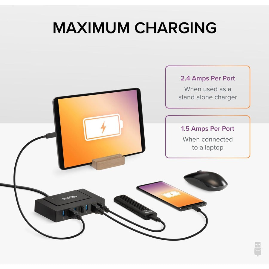 Plugable 7-in-1 USB Charging Hub with Data Transfer for Laptops with USB-C or USB 3.0