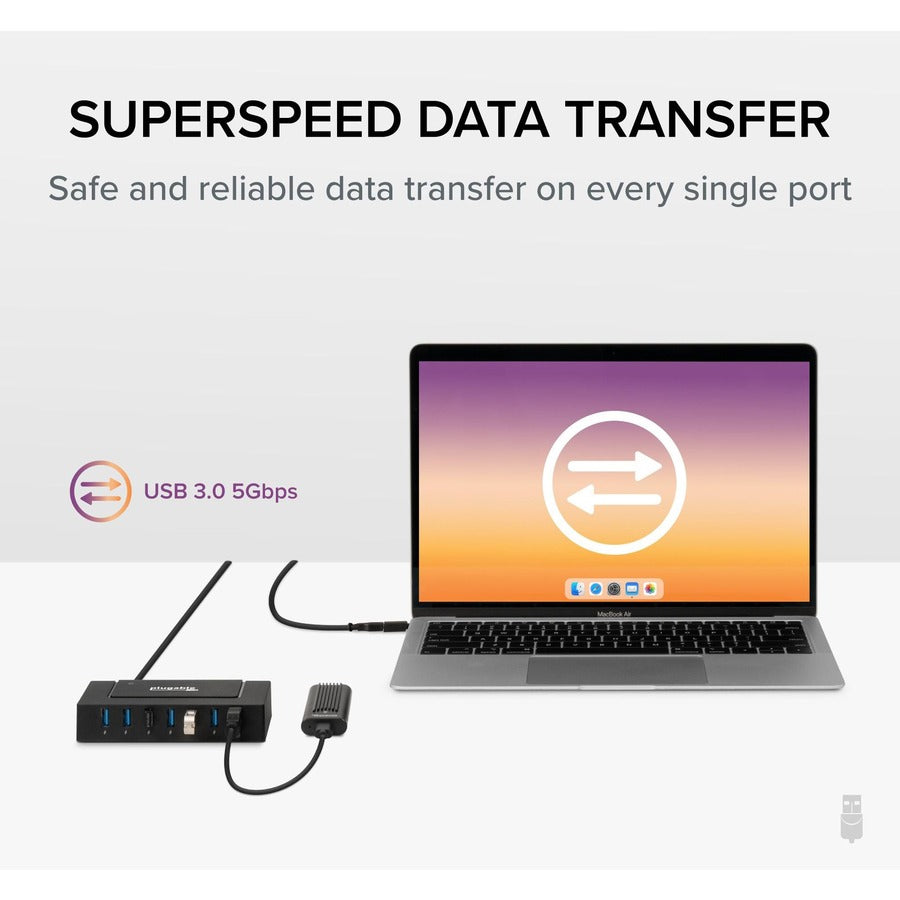 Plugable 7-in-1 USB Charging Hub with Data Transfer for Laptops with USB-C or USB 3.0