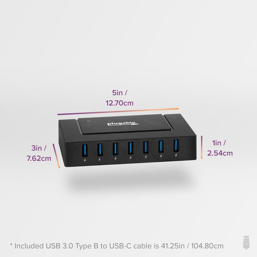 Plugable 7-in-1 USB Charging Hub with Data Transfer for Laptops with USB-C or USB 3.0