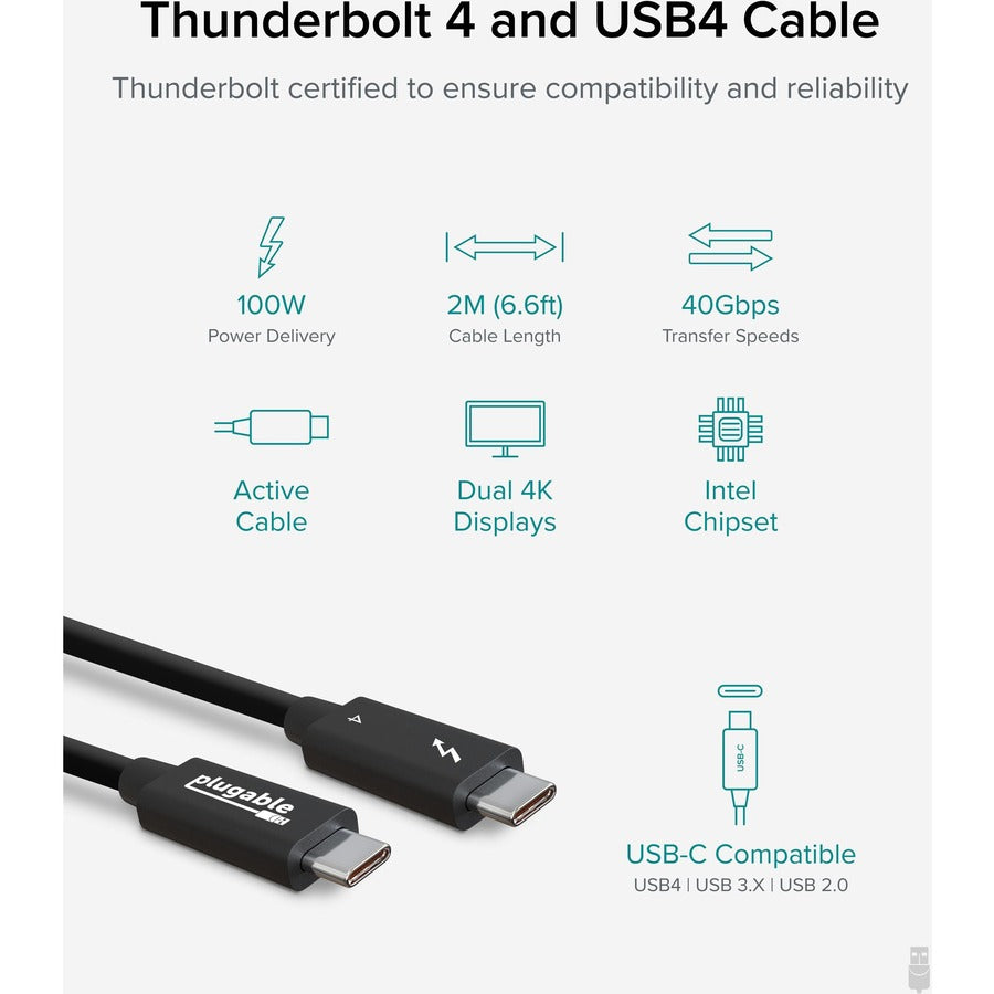 Plugable Thunderbolt 4 Cable [Thunderbolt Certified]