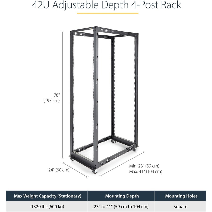 StarTech.com 4-Post 42U Mobile Open Frame Server Rack, 19