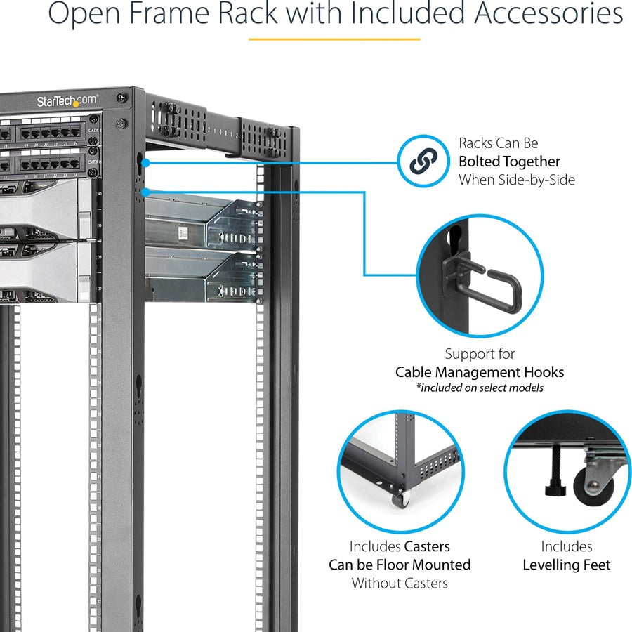 StarTech.com 4-Post 42U Mobile Open Frame Server Rack, 19