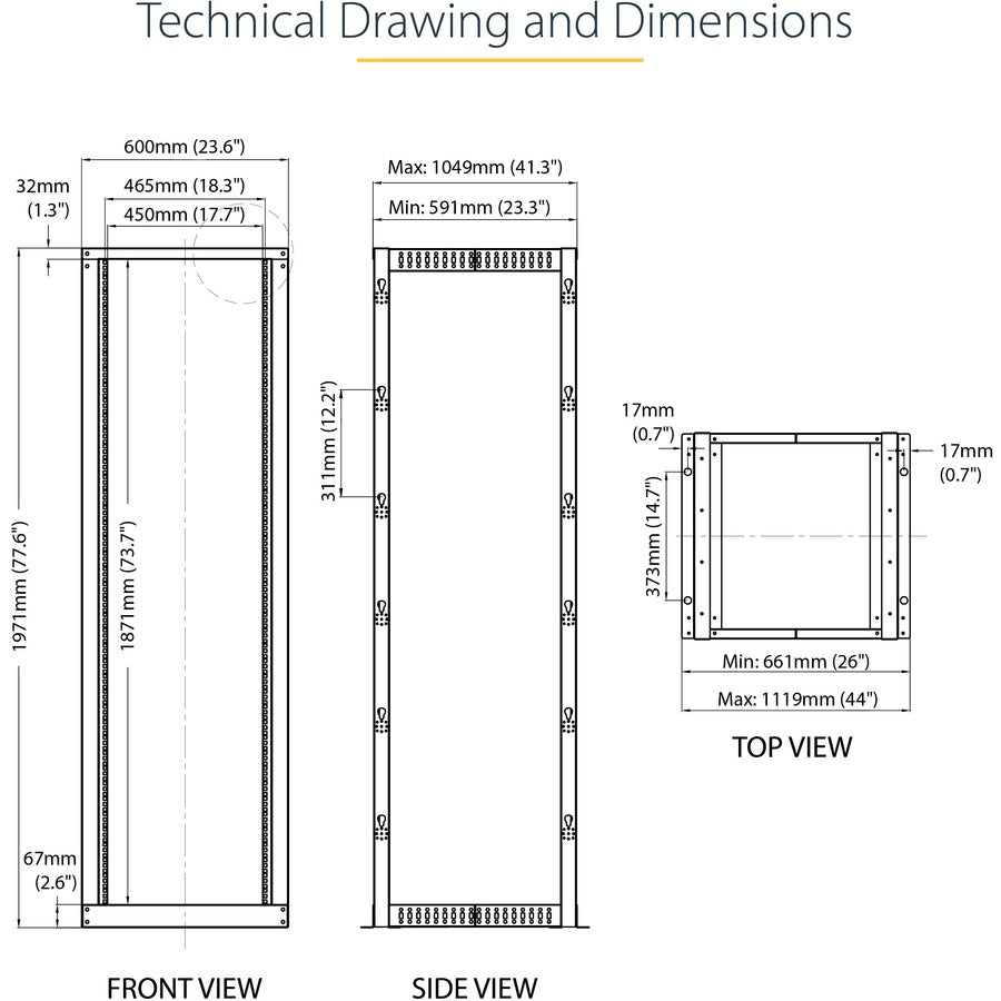 StarTech.com 4-Post 42U Mobile Open Frame Server Rack, 19