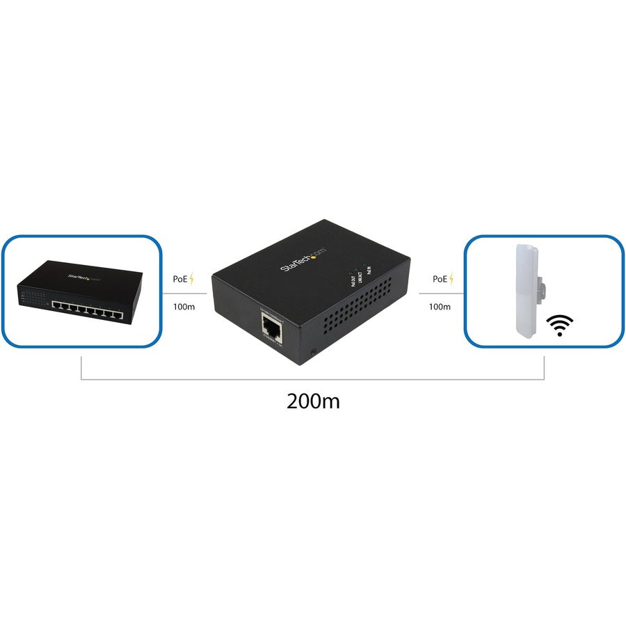 StarTech.com 1 Port Gigabit PoE+ Extender - 802.3at and 802.3af - 100 m (330 ft) - Power over Ethernet Extender - PoE Repeater Network Extender