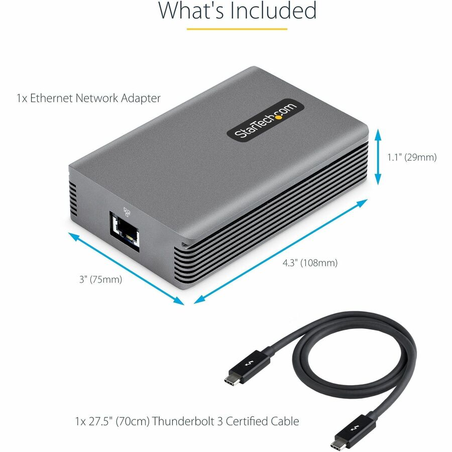 StarTech.com Thunderbolt 3 to Ethernet Adapter, 10GbE, Multi-Gigabit Thunderbolt 3 to RJ45 Network Adapter, TB3/TB4 10GbE NIC