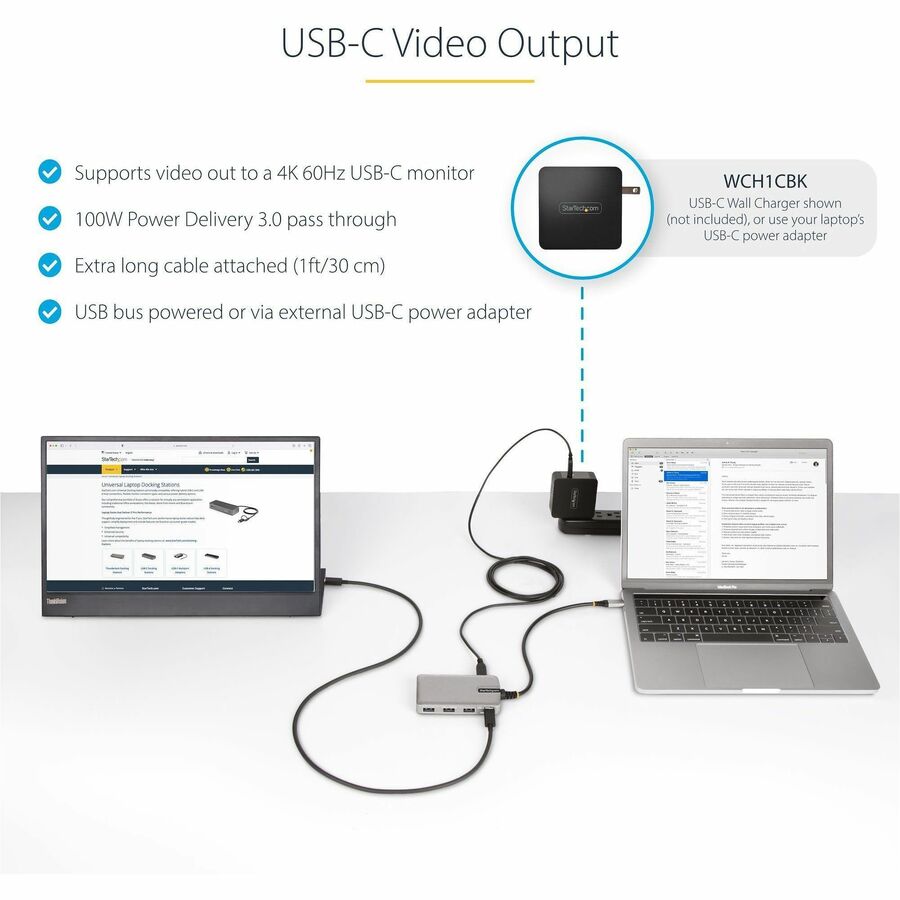 StarTech.com 4-Port USB-C Hub with USB-C DP Alt Mode Video Output, 3x USB-A, 1x USB-C, 100W Power Delivery Pass-Through, USB 3.2 10Gbps