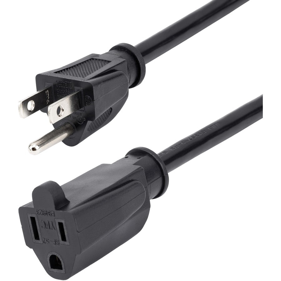 StarTech.com 10ft (3m) Power Extension Cord, NEMA5-15R to NEMA5-15P Black Extension Cord, 13A 125V, 16AWG, Computer Power Extension Cable