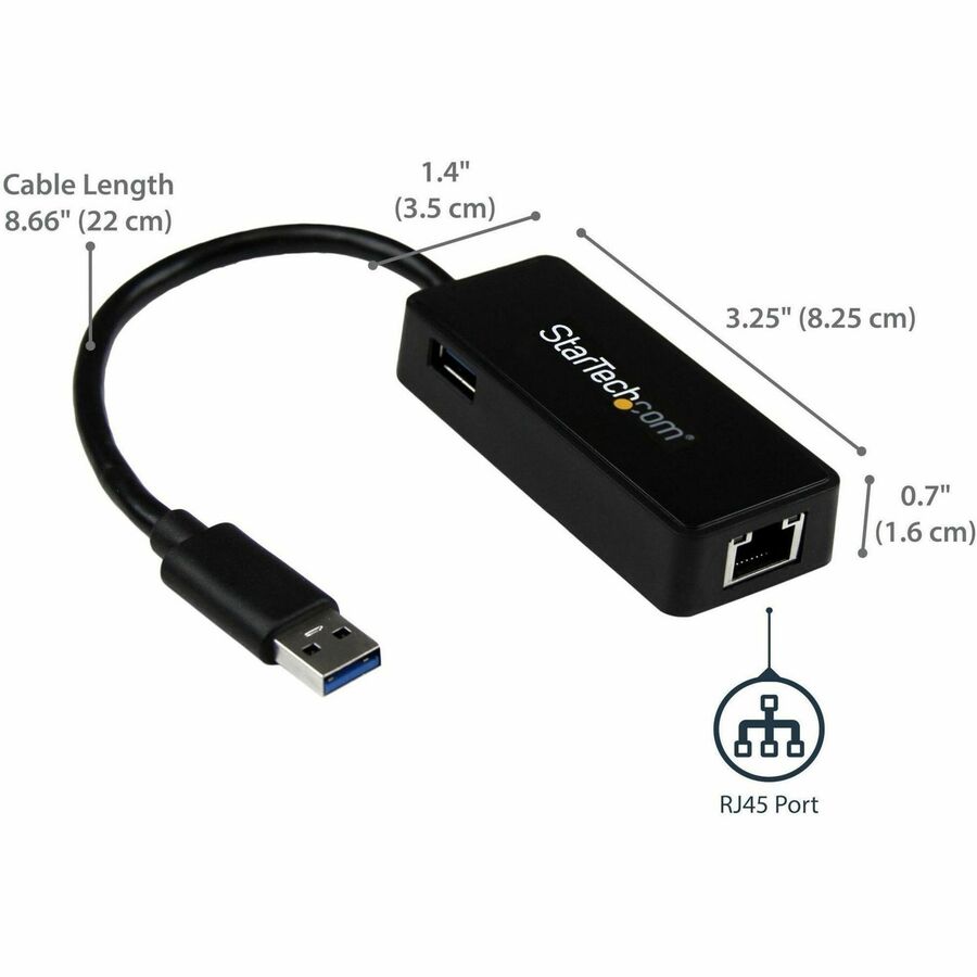 StarTech.com USB 3.0 to Gigabit Ethernet Adapter NIC w/ USB Port - Black