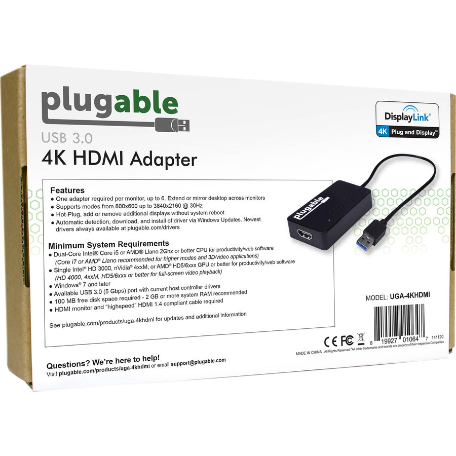 Plugable USB 3.0 to DisplayPort 4K UHD (Ultra-High-Definition)