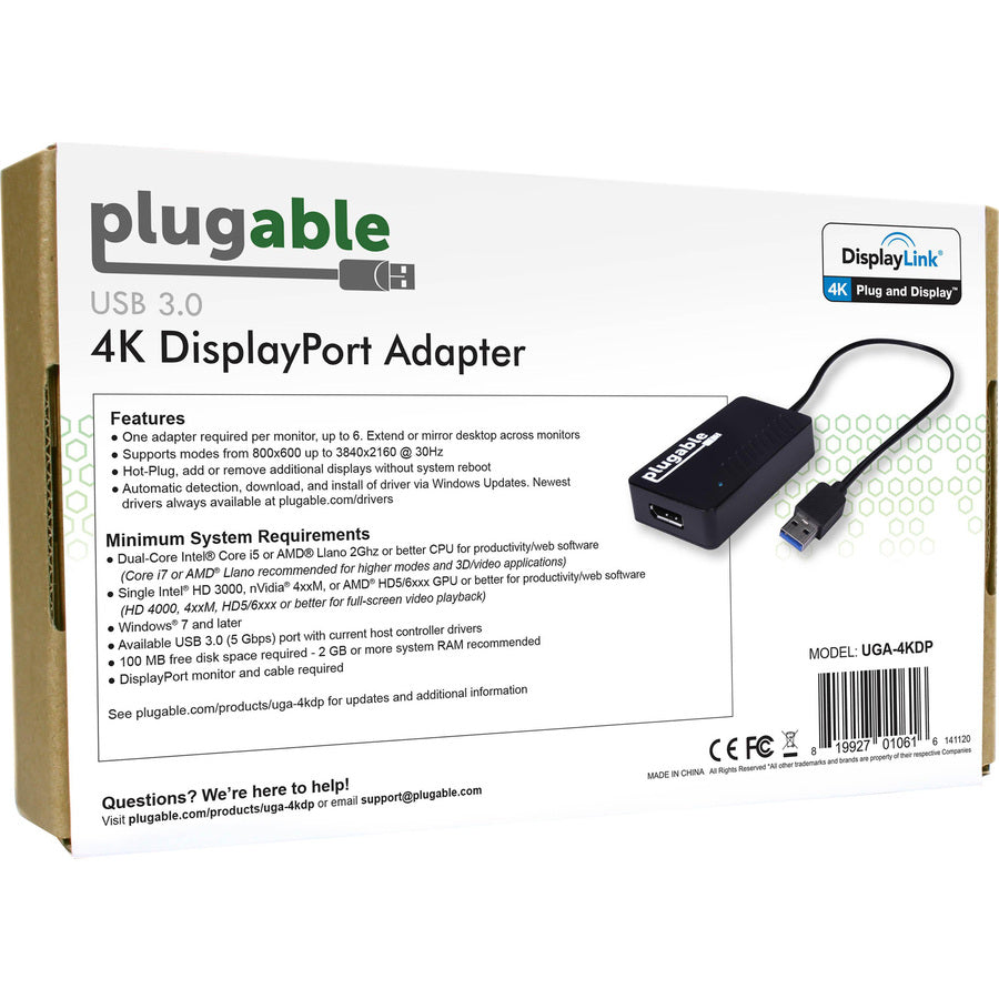 Plugable USB 3.0 to DisplayPort 4K UHD (Ultra-High-Definition)