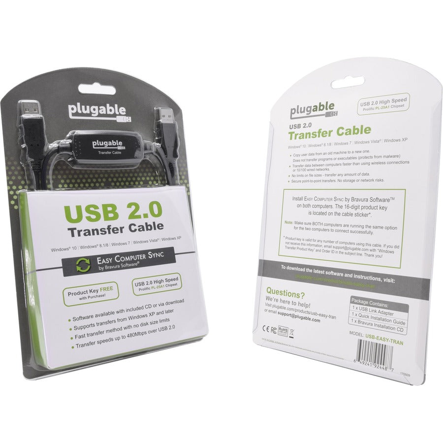 Plugable USB 2.0 Transfer Cable, Unlimited Use, Transfer Data Between 2 Windows PC's