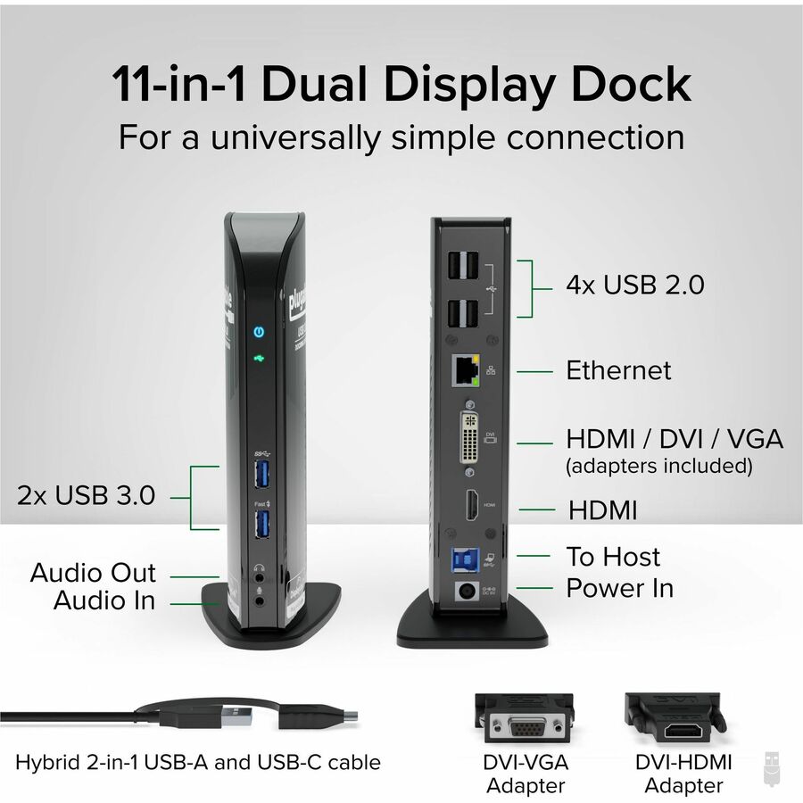 Plugable USB 3.0 Universal Laptop Docking Station Dual Monitor for Windows and Mac