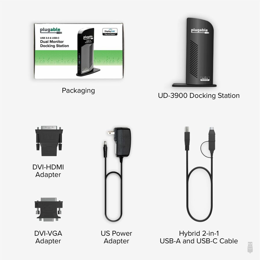 Plugable USB 3.0 Universal Laptop Docking Station Dual Monitor for Windows and Mac