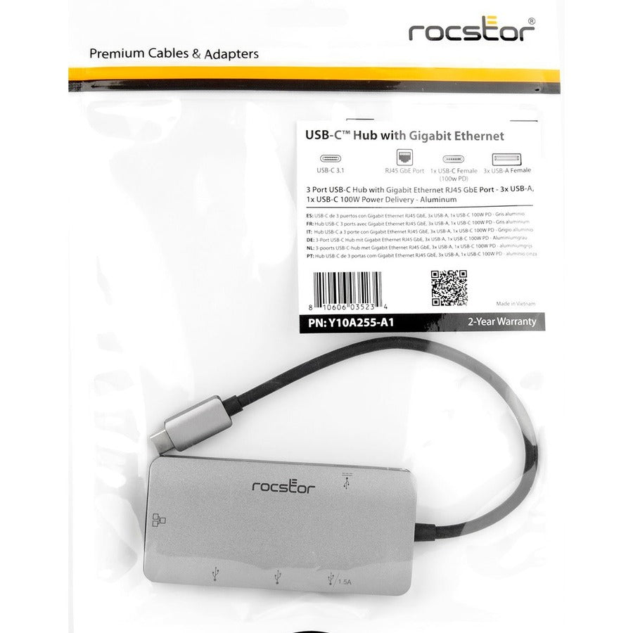 Rocstor Premium USB-C Hub with USB-A, Gigabit Ethernet & USB-C 100W PD