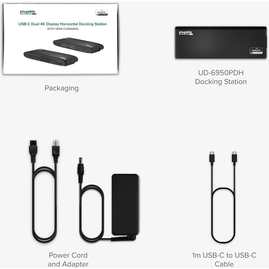 Plugable 13-in-1 USB C Docking Station Dual Monitor, 100W Charging, Dual 4K Displays 2x HDMI or 2x DisplayPort