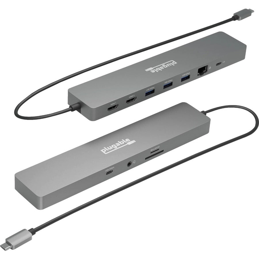 Plugable 11-in-1 USB-C Hub 100W USB-C Pass-through, Laptop Docking Station Dual Monitor with 4K 60Hz HDMI