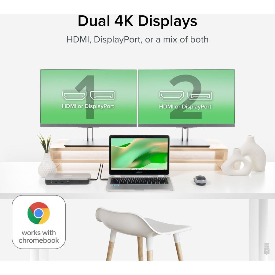 Plugable 12-in-1 Dual 4K USB C Docking Station, Works with Chromebook Certified, 60W Charging Dock