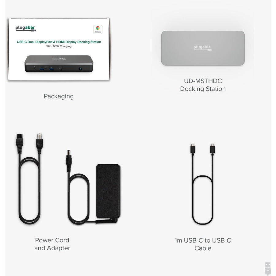 Plugable 12-in-1 Dual 4K USB C Docking Station, Works with Chromebook Certified, 60W Charging Dock