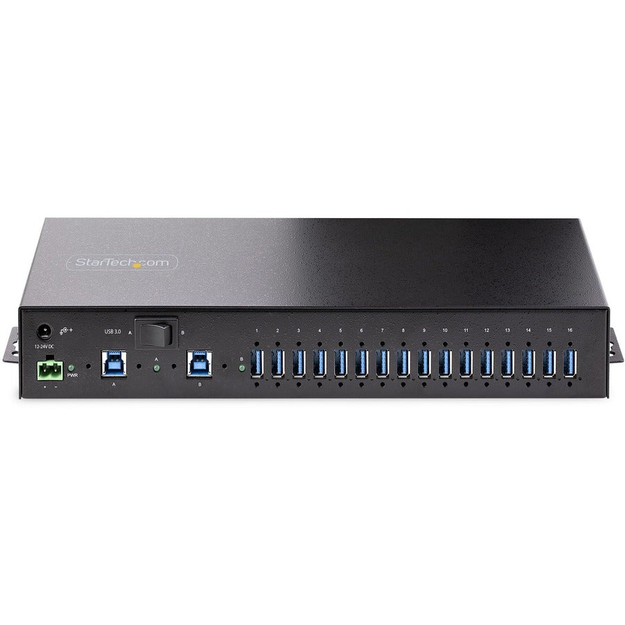 StarTech.com 16-Port Industrial USB 3.0 Hub 5Gbps, Mountable, Terminal Block Power Up to 120W Shared, USB Charging, Dual-Host Hub/Switch