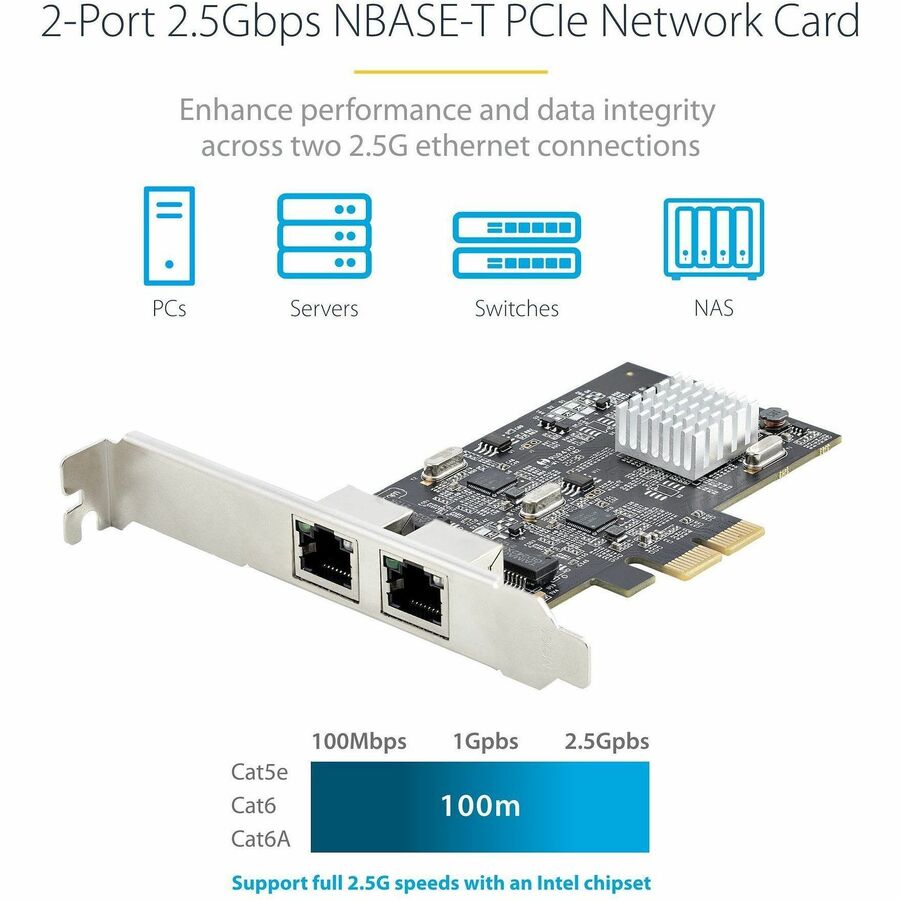 StarTech.com 2-Port 2.5G NBASE-T PCIe Network Card, Computer Network Card Interface, Intel® I225-V, Dual-Port Ethernet, Multi-Gigabit NIC