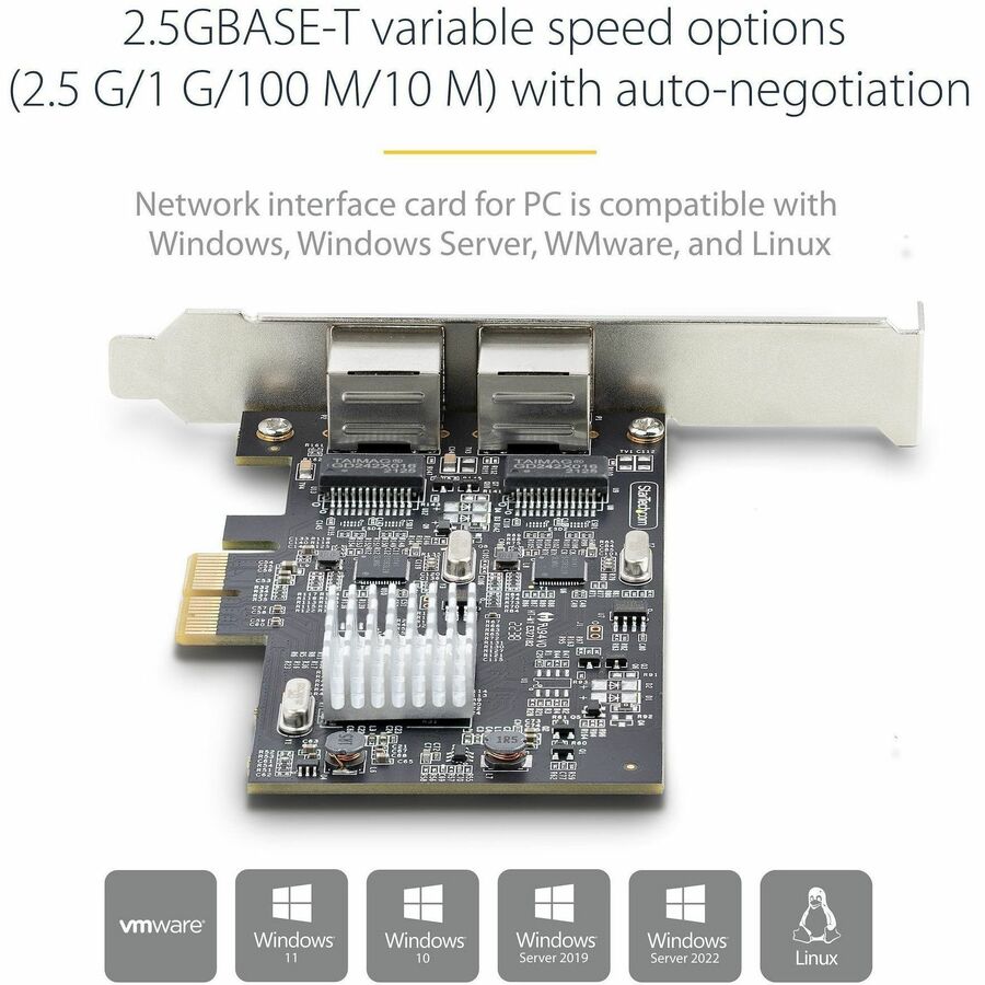 StarTech.com 2-Port 2.5G NBASE-T PCIe Network Card, Computer Network Card Interface, Intel® I225-V, Dual-Port Ethernet, Multi-Gigabit NIC